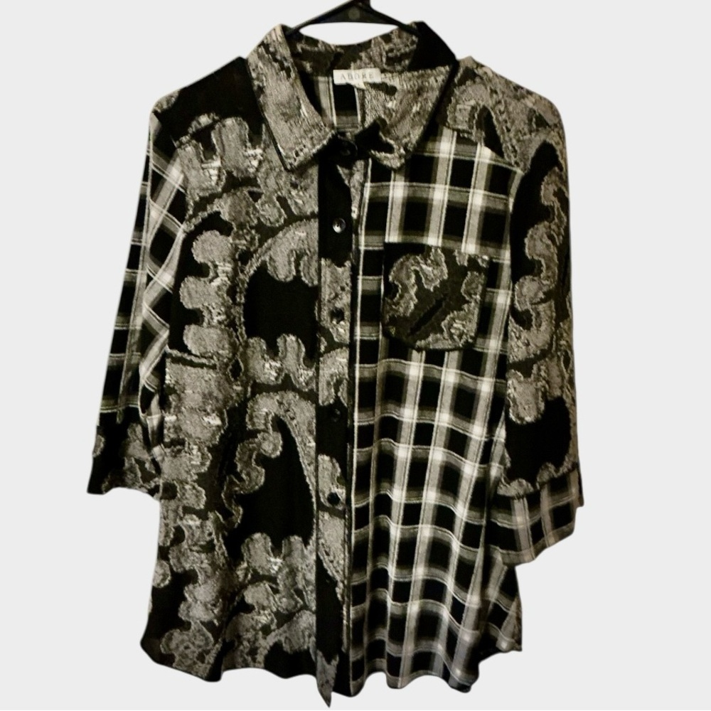 ADORE MULTI PATTERN POCKET BUTTON DOWN BLOUSE
